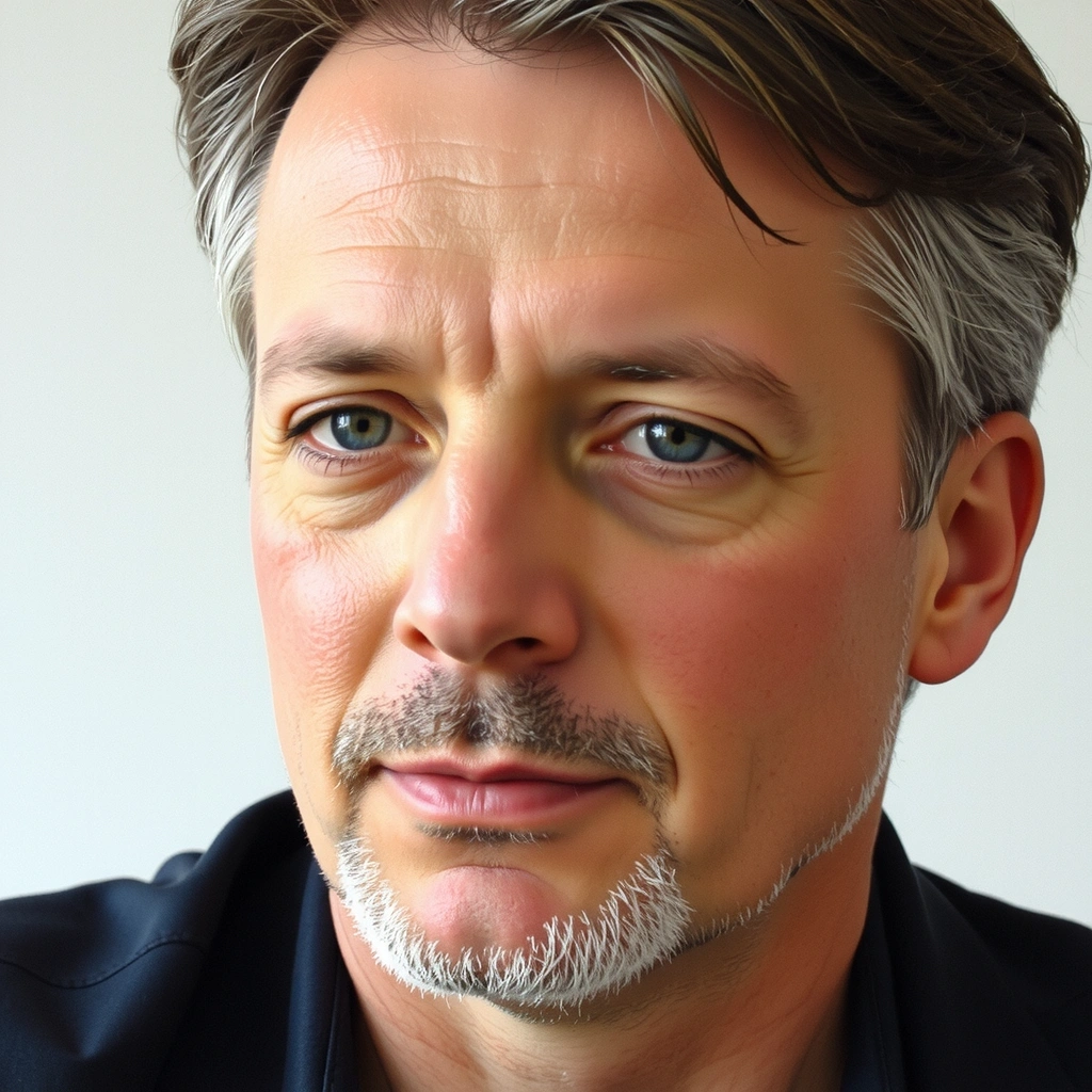 Portrait of a man in his 40s with a peaceful expression