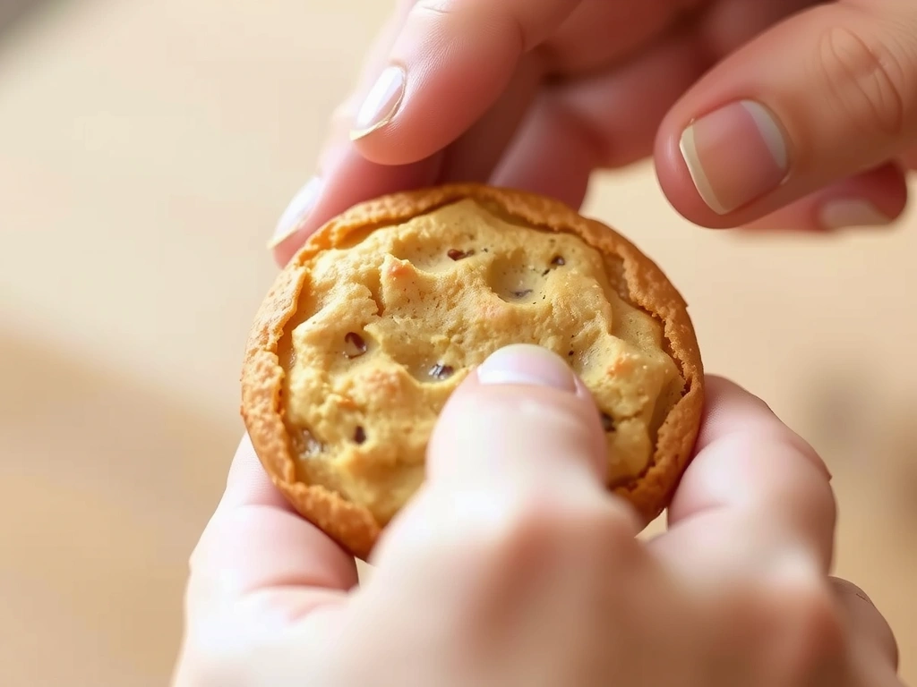A hand gently holding a cookie, symbolizing data privacy and user consent.