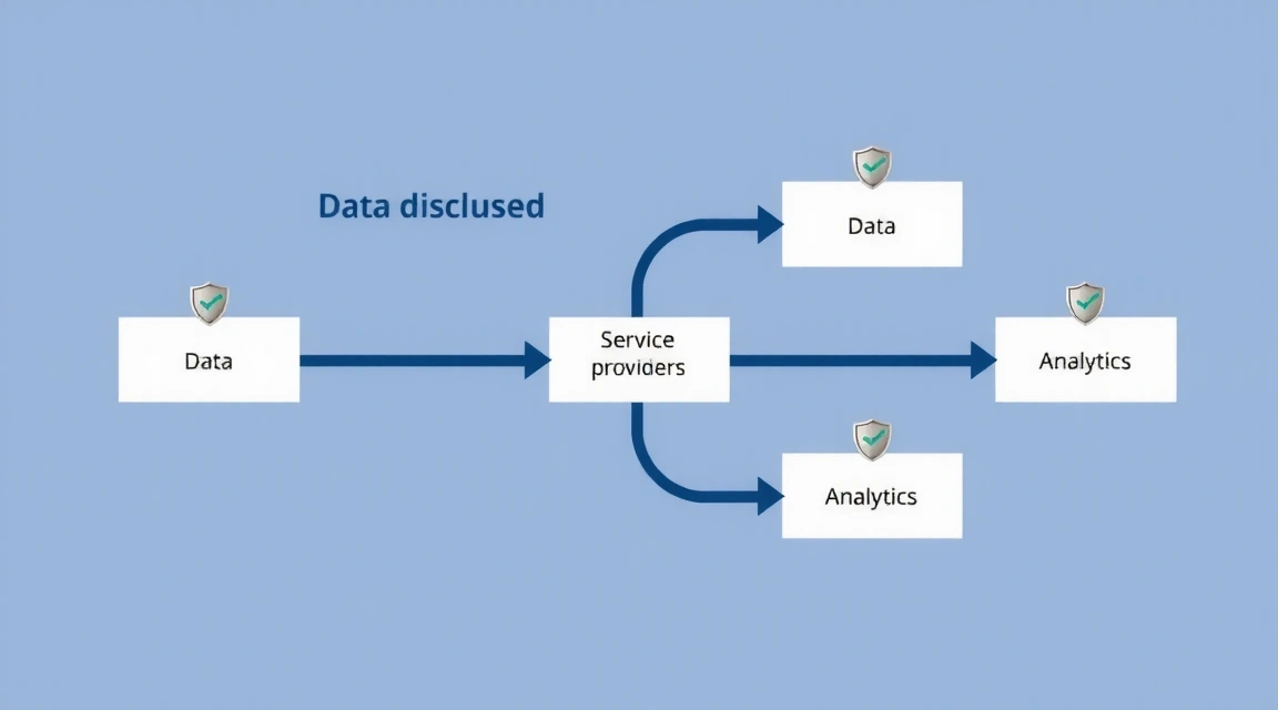A flow chart illustrating data disclosure pathways, with privacy shields, representing careful data sharing