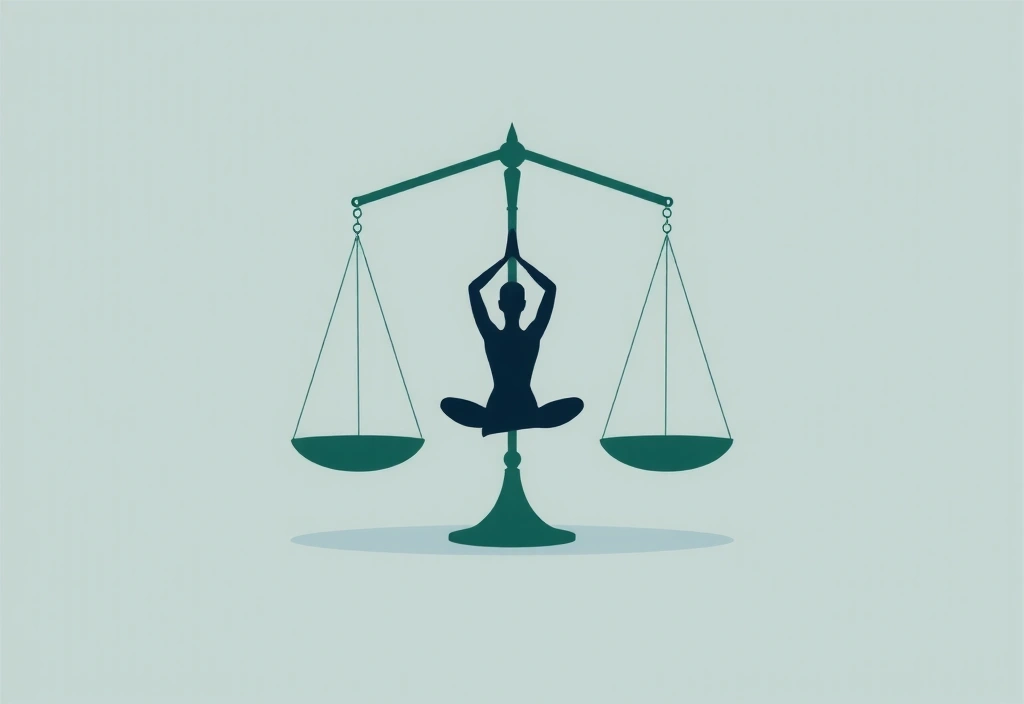 Stylized scales of justice with a subtle yoga element