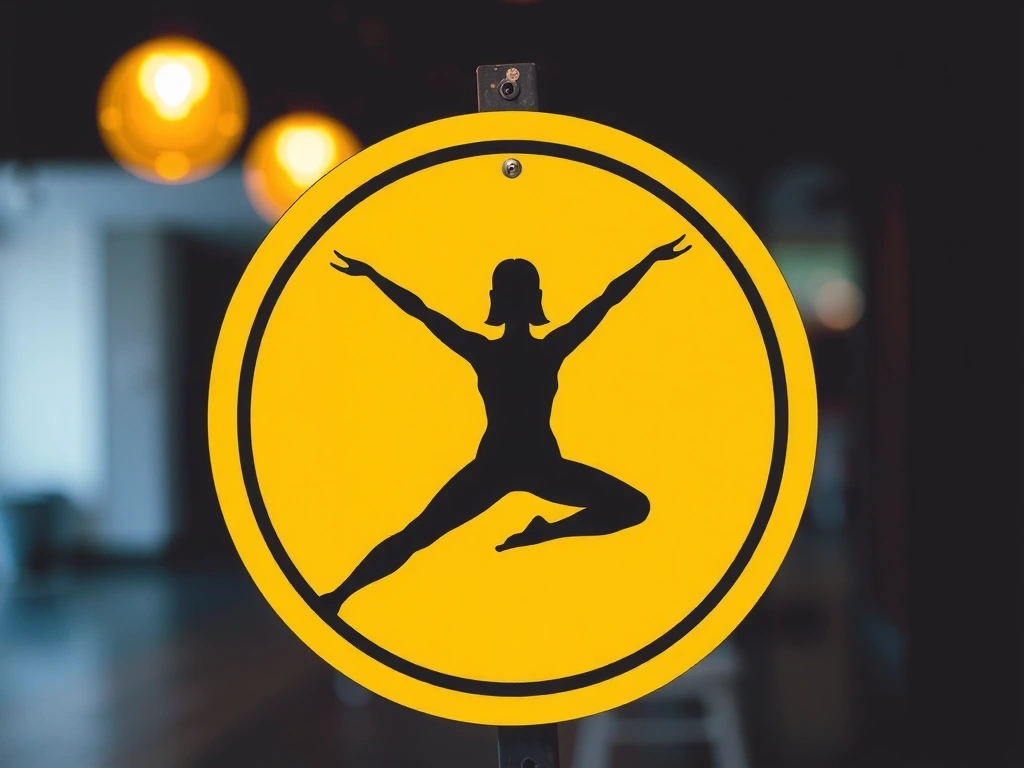 Warning sign graphic with a yoga pose silhouette